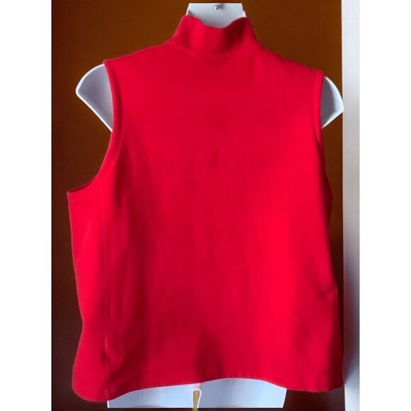Lands End Womens Solid Red Fleece Vest Full Zip Pockets Mock Sleeveless Vest 2X - Picture 7 of 9